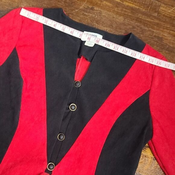 Vintage 80s Red Black Edgy Colorblock Blazer - Picture 7 of 12
